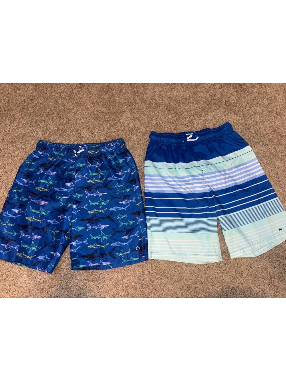 Crown & Ivy Kids XL Swim Shorts Set - Shark Print & Striped Blue